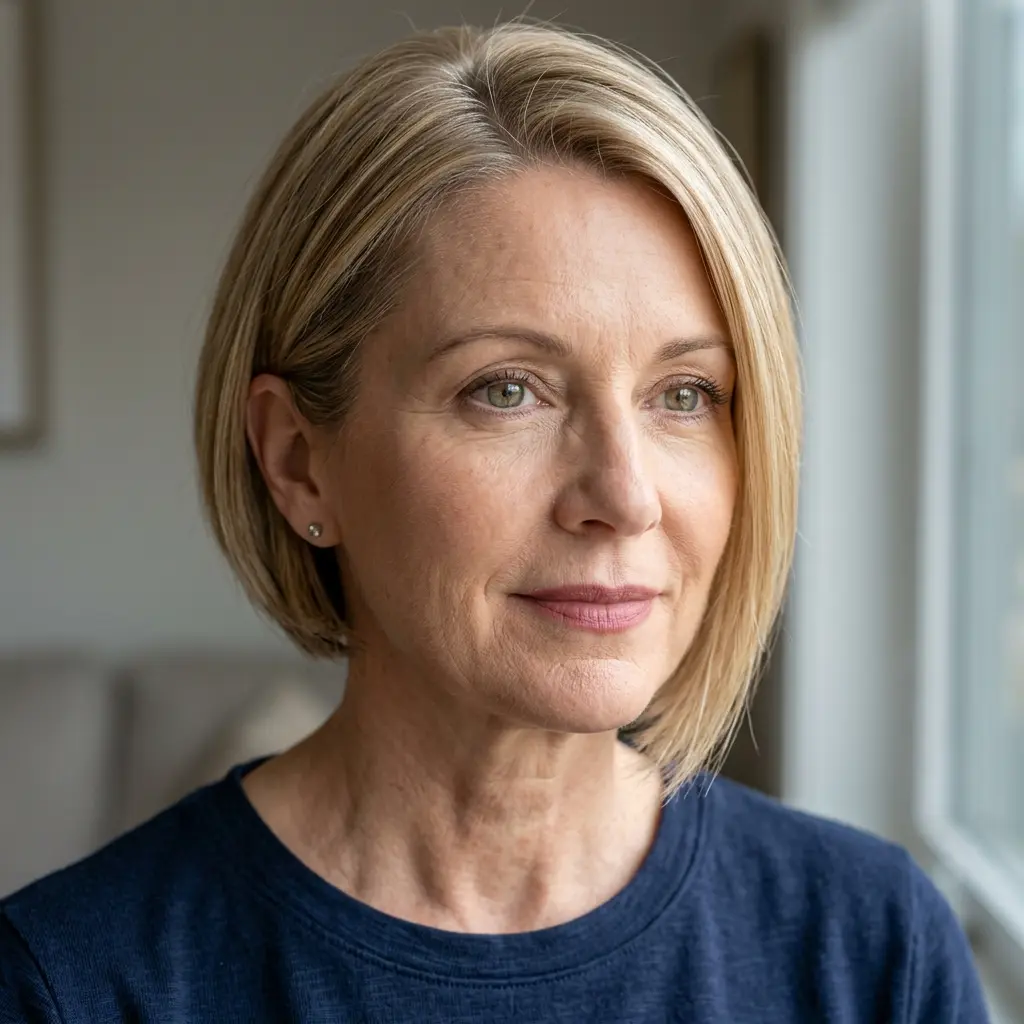 #10 Refined Blonde Asymmetrical Bob for Mature Women