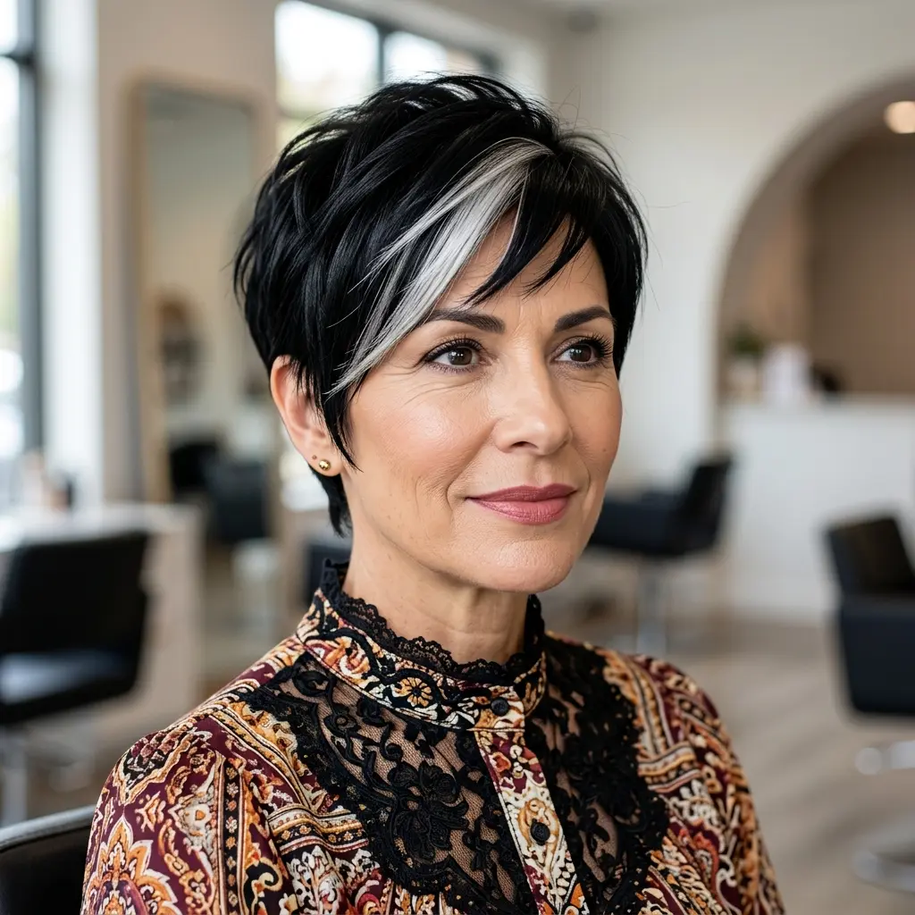 #10 Jet Black Pixie with a Money Piece