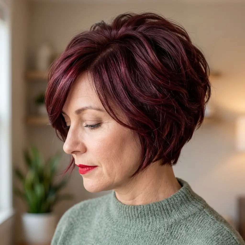 #11 Side-Parted Long Layered Pixie Cut with Choppy Layers for Round Faces