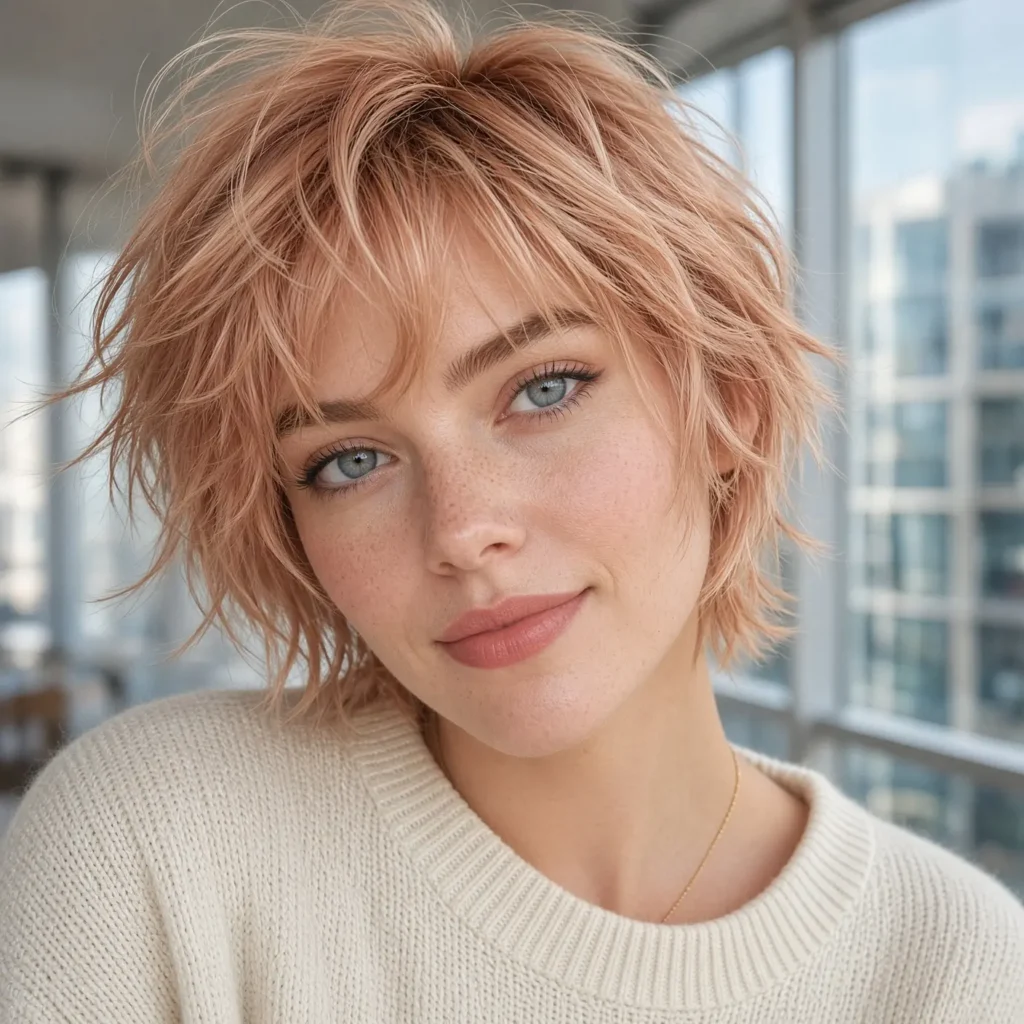 #11 Rose Gold Choppy Shag-Pixie Mullet