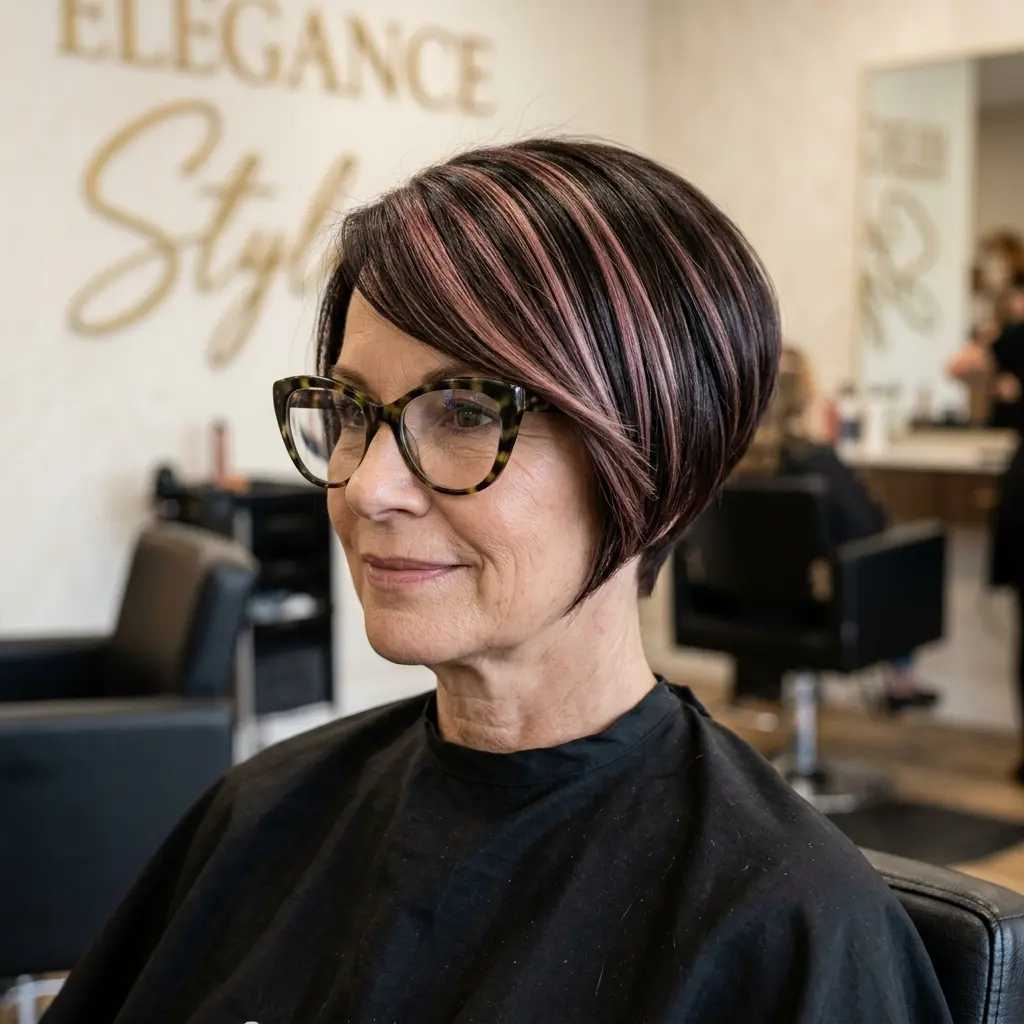#12 Sleek Raven Pixie with Rosewood Streaks
