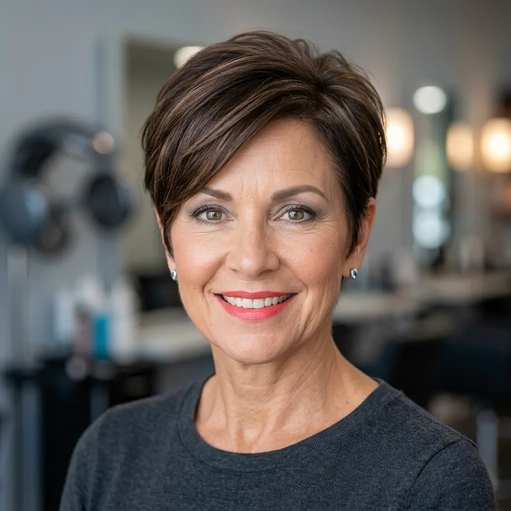 #14 Short Brunette Pixie with a Side Part