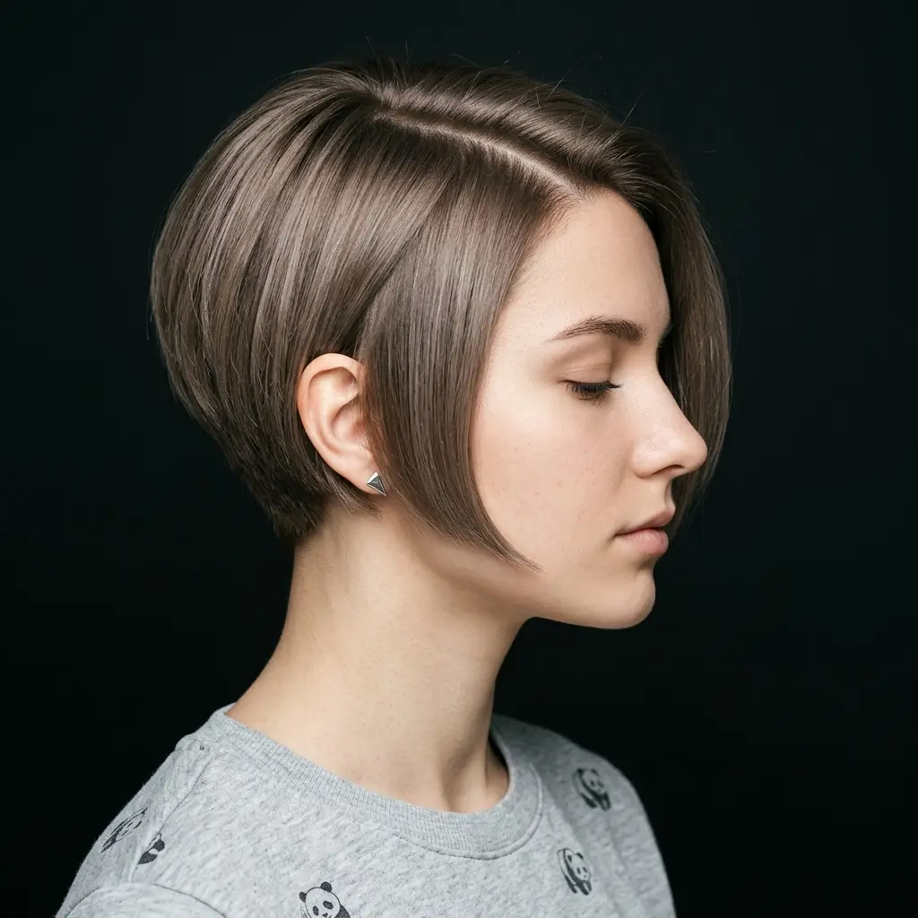 #15 Modern Taupe Toned Asymmetrical Pixie-Bob with Precision Parting