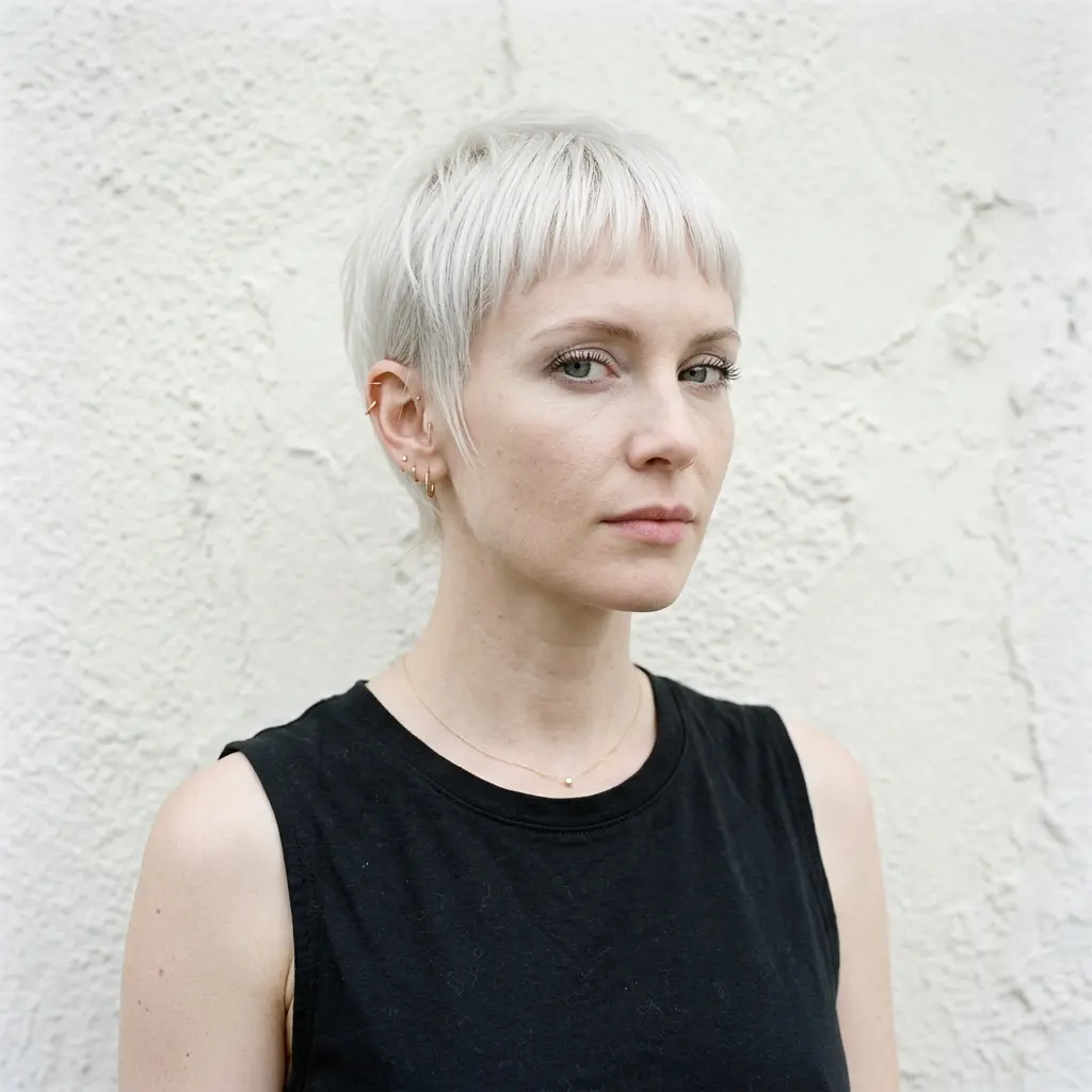 #15 Sleek Icy Blonde Pixie with Micro Bangs