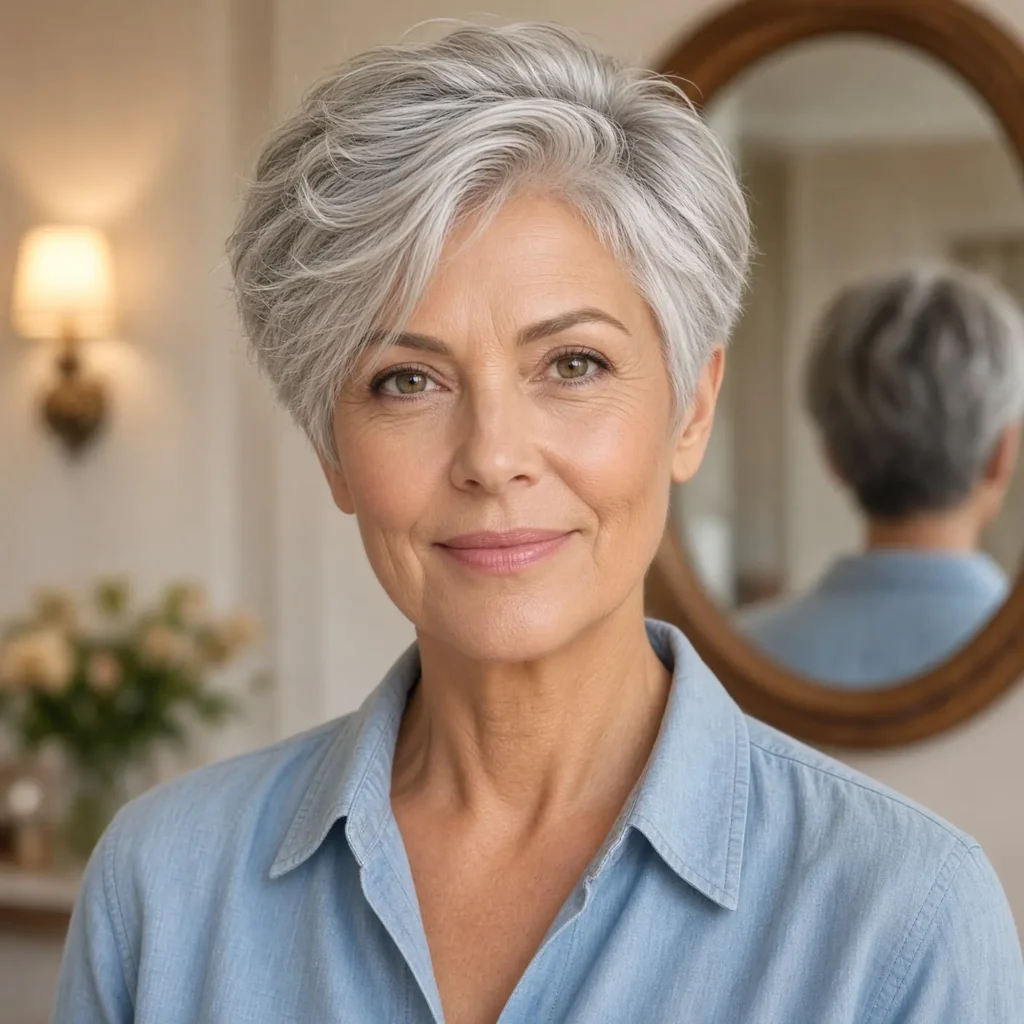 #16 Side-Swept Silver Pixie with Long Piecy Fringe