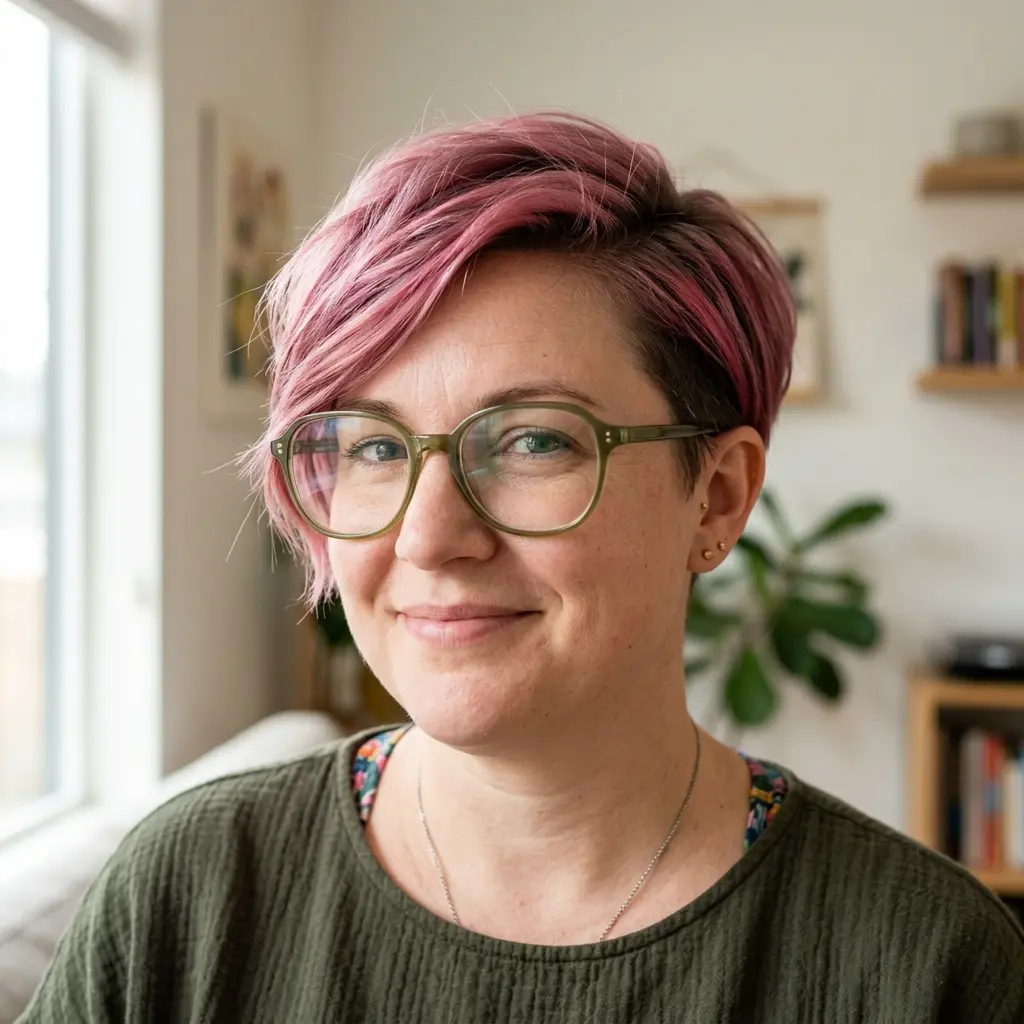 #17 Bold Pink Asymmetrical Pixie with Soft Undercut