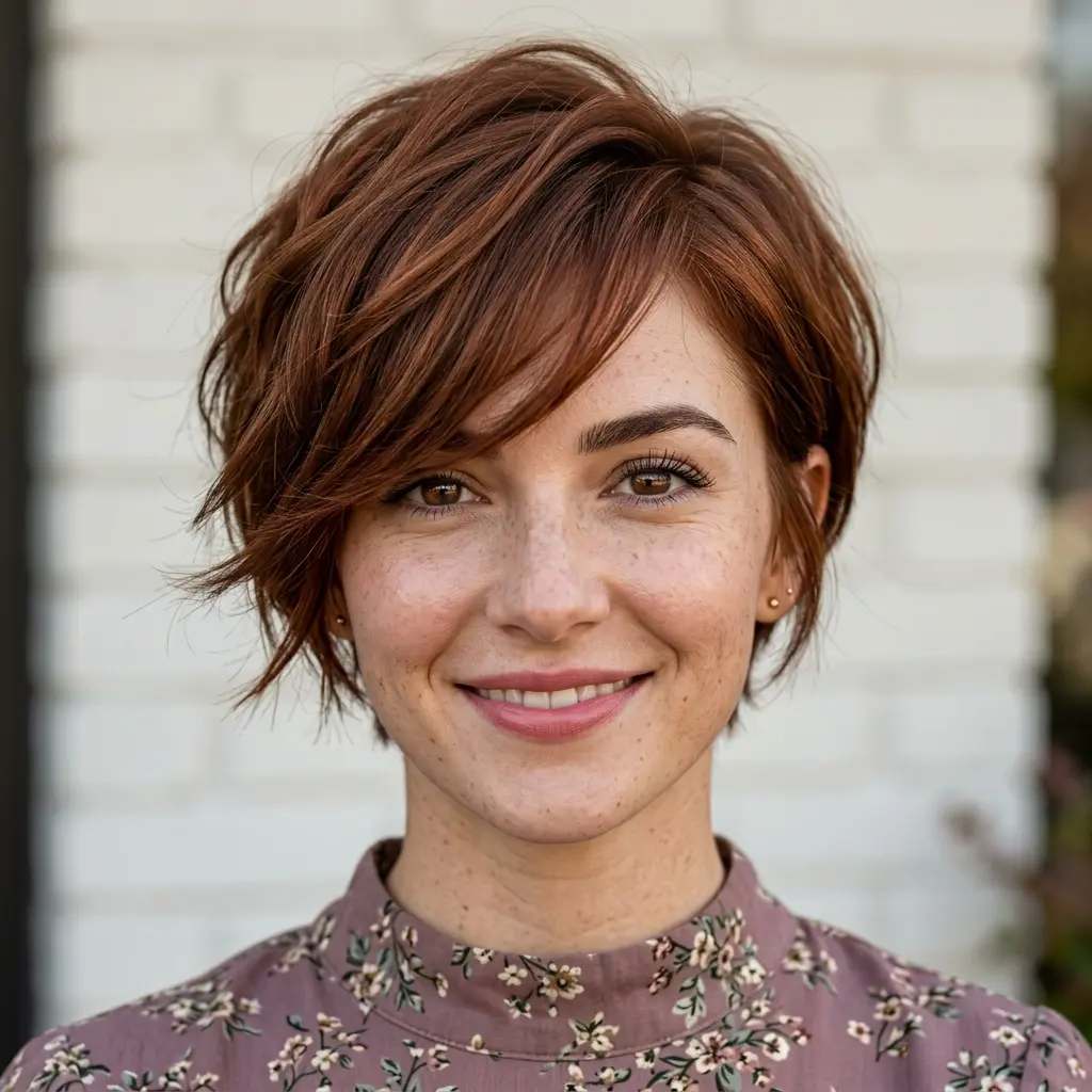#2 Choppy Auburn Pixie with Side-Swept Bangs