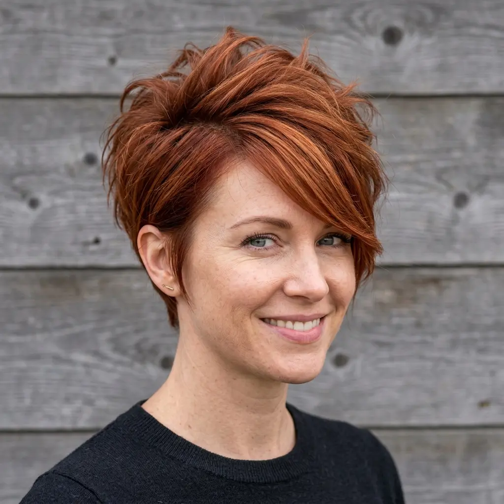 #2 Bold Red Long Pixie with Bangs