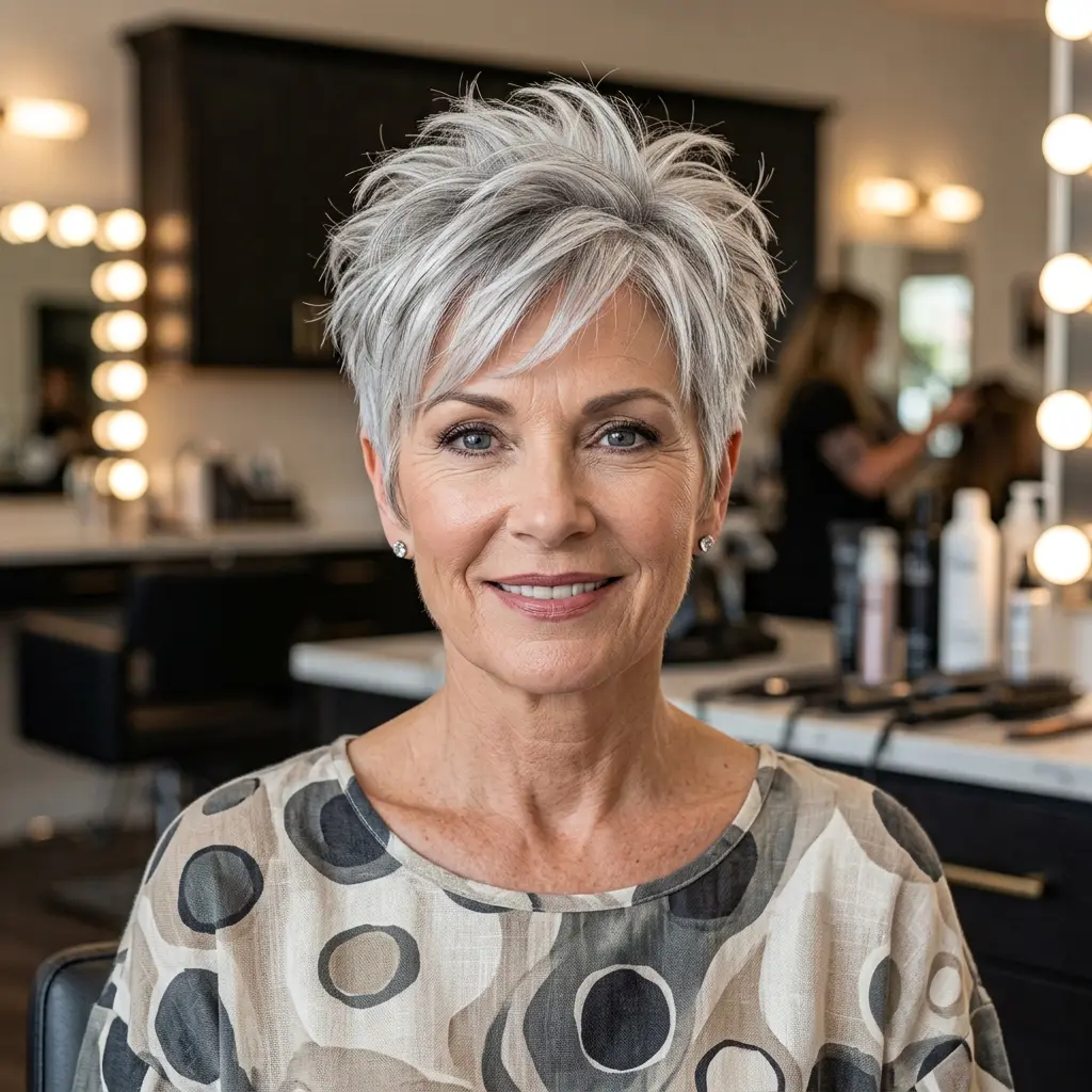 #2 Cool-Toned Silver Pixie with Piecey Razored Crown and Cropped Temples