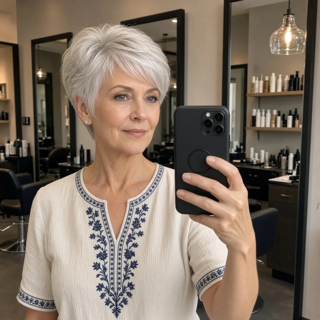 #20 Feathered Silver Pixie with Dimensional Crown and Sleek Sideburn Taper