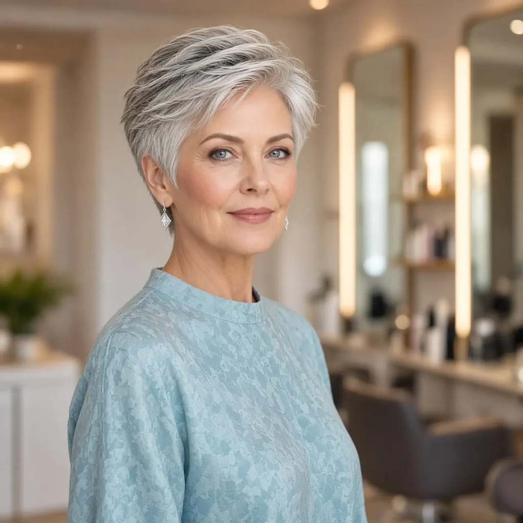 #22 Tapered Gray Pixie with Swept-Back Volume