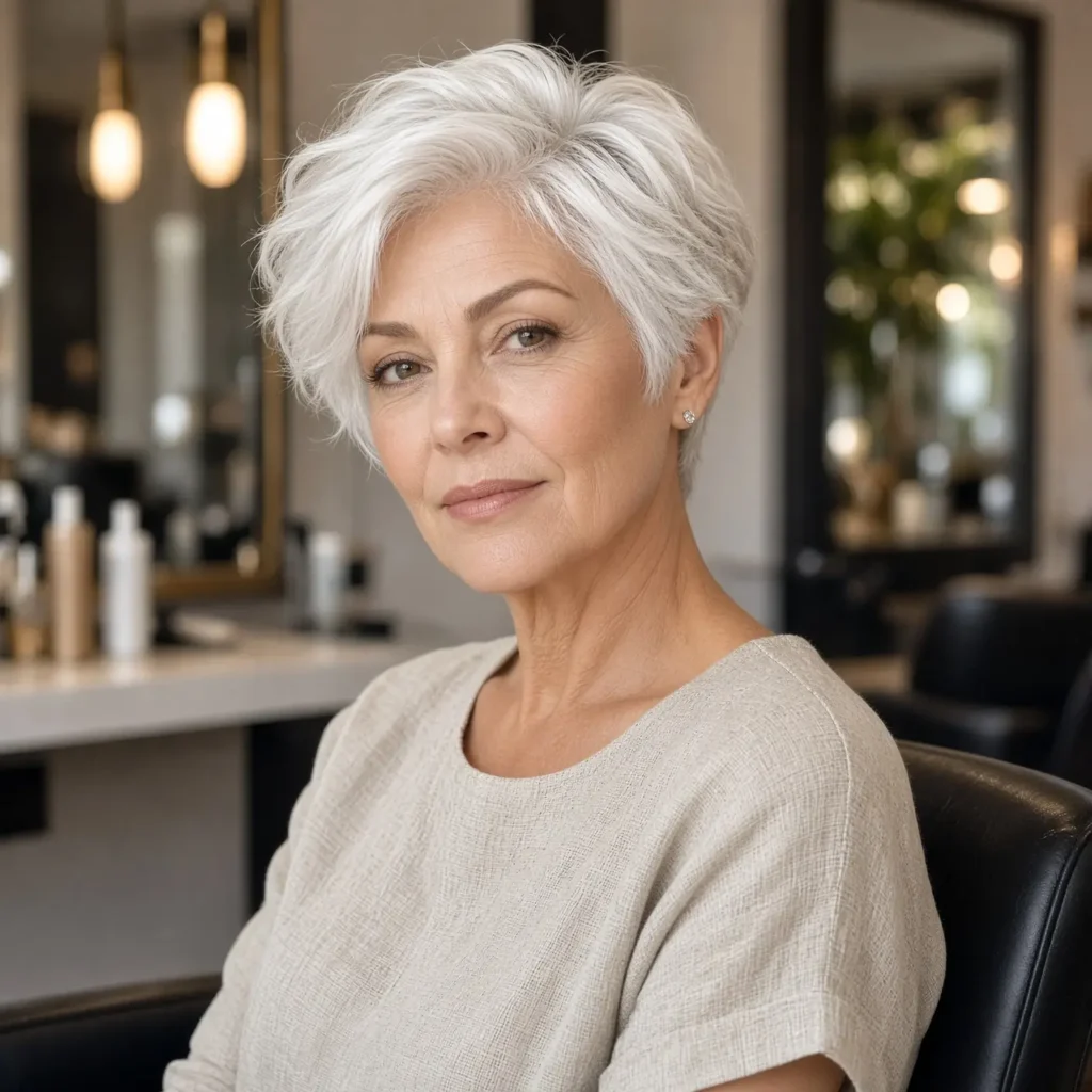 #23 Tousled Platinum Pixie with Feathered Crown Height