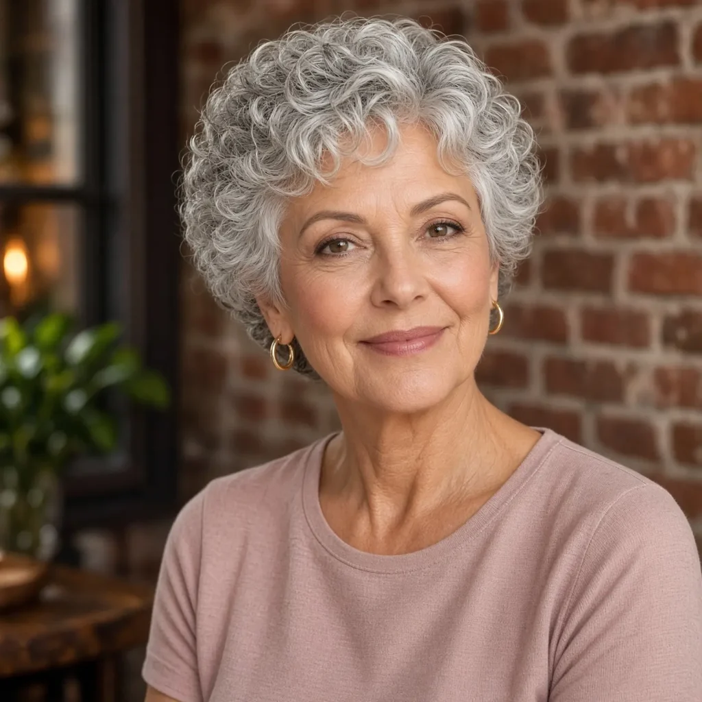 #24 Curly Silver Pixie with Natural Texture on Top