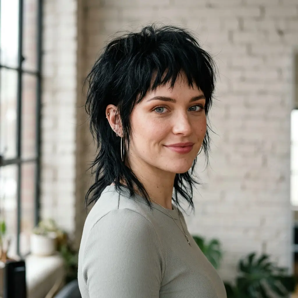 #3 Jet Black Textured Pixie Mullet with Blunt Micro Fringe