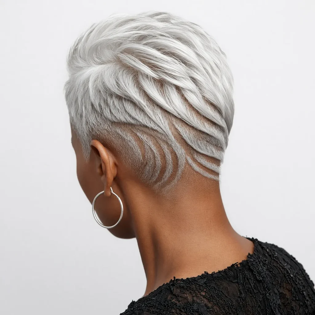 3. Extremely Short Pixie with Intricate Designs