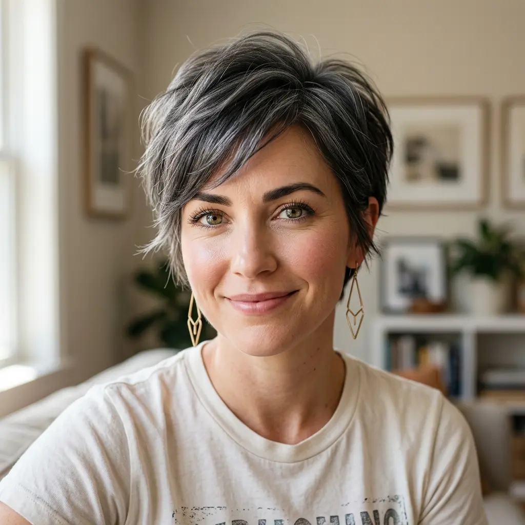 #4 Textured Charcoal Pixie with Feathered Fringe