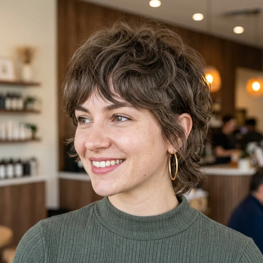 #4 Ash Brown Wispy Pixie Mullet with Flared Sides