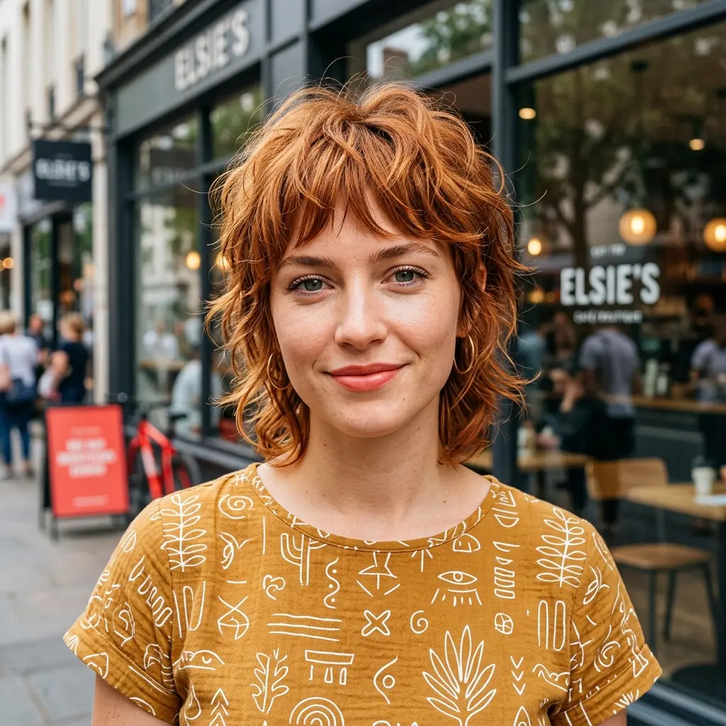 #5 Shaggy Copper Pixie Mullet with Choppy Bangs