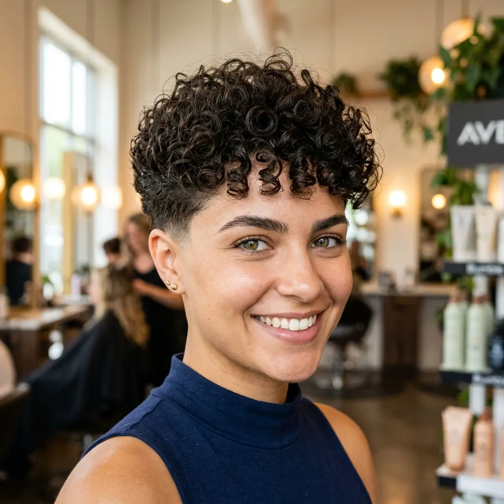 #7 Curly Top Pixie with Tapered Sides