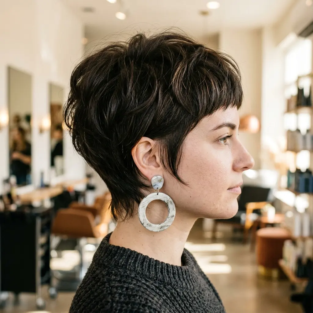 #9 Thick Brunette Pixie with Mini Bangs