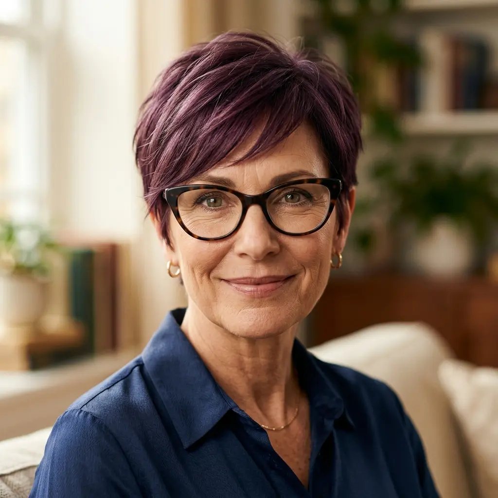 #13 Plum Pixie with Feathered Side Fringe and Tapered Nape
