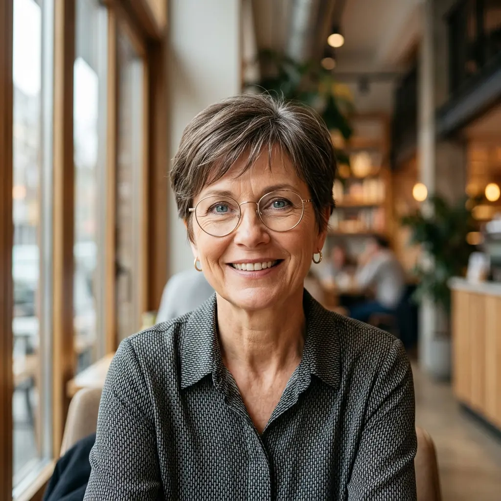 #14 Brunette Glasses-Friendly Cropped Pixie with Graduated Crown