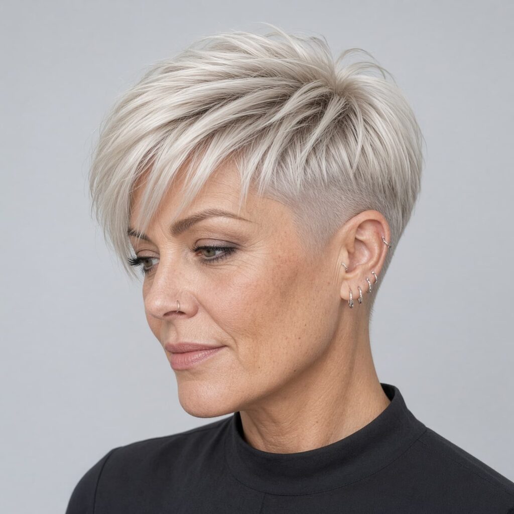 #15 Bleached Blonde Pixie Undercut on Women Over 50