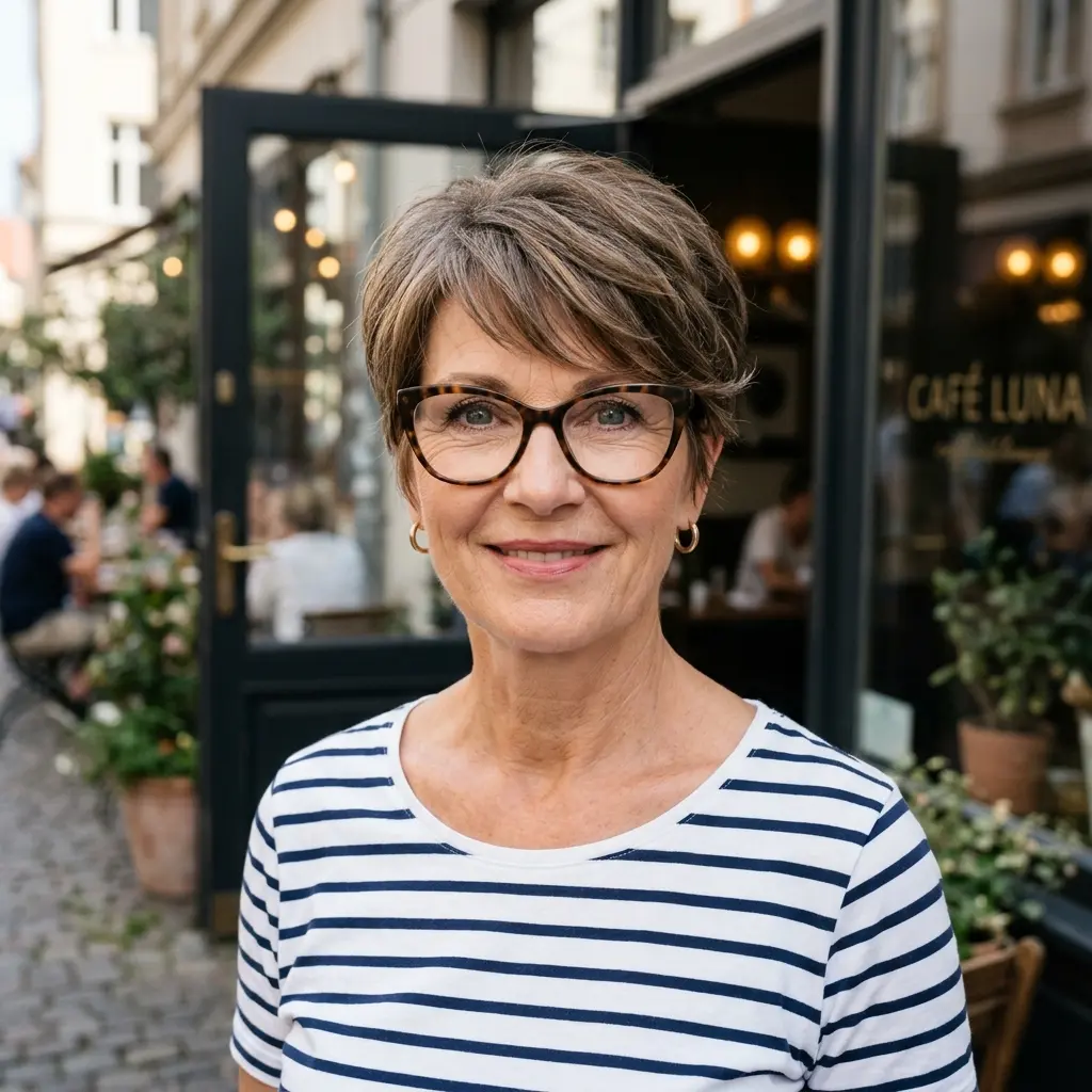 #15 Textured Ash-Brown Pixie with Soft Side-Swept Fringe