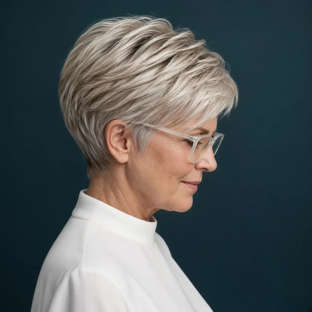 #16 Textured Silver Pixie with Long Side Bangs