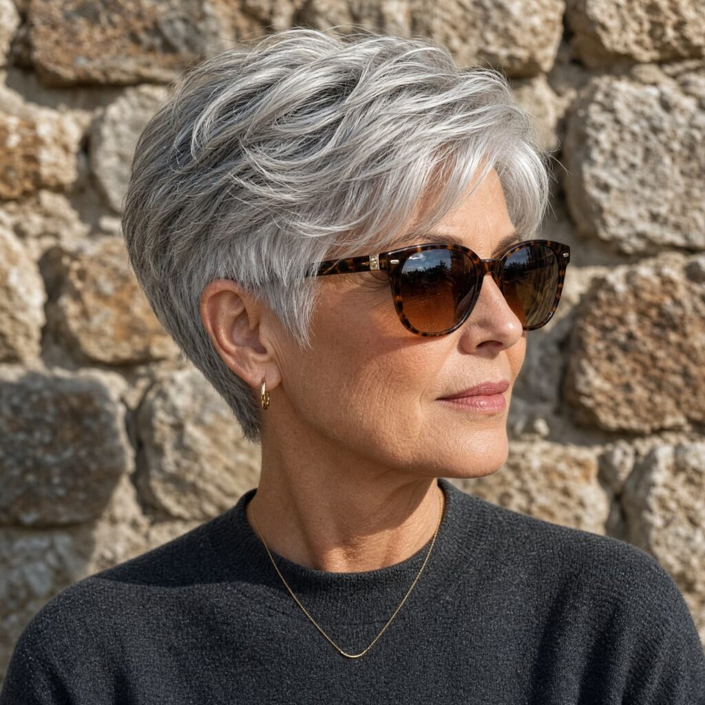 #18 Titanium Blonde on Messy Pixie Hair