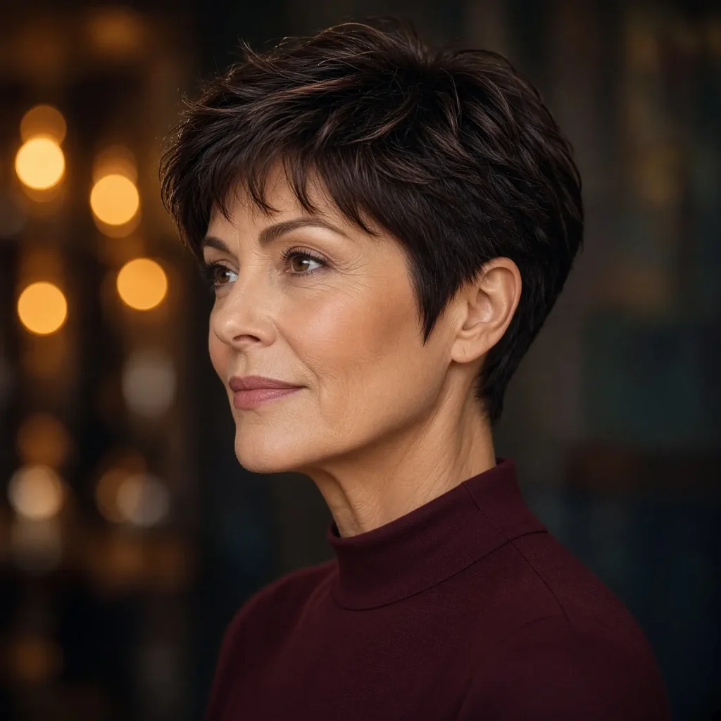 #2 Deep-Brown Textured Micro Pixie with Feathered Crown and Tapered Nape