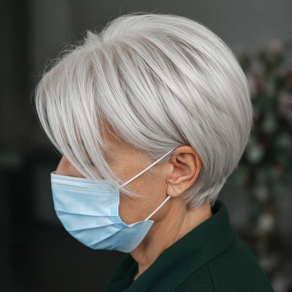 #25 White Blonde Pixie Bob with Bangs
