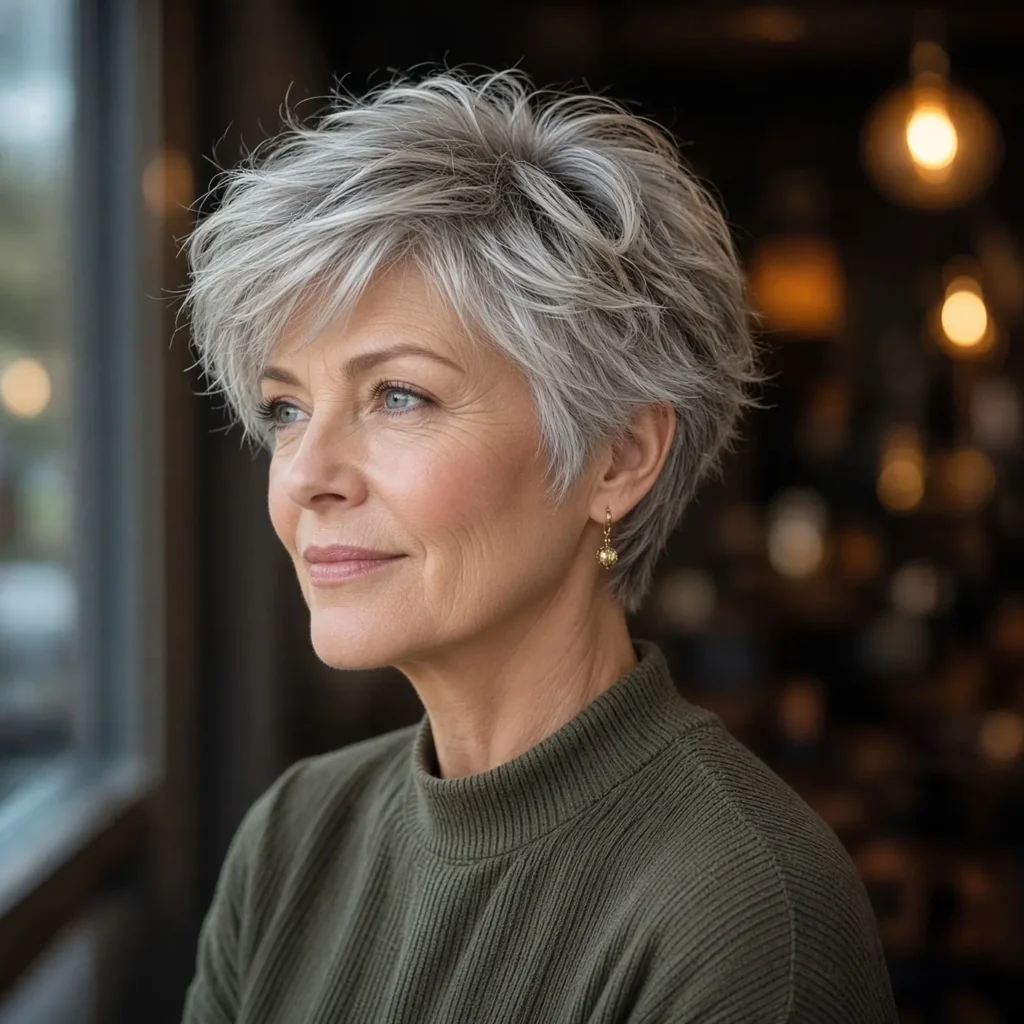 #3 Ash-Silver Choppy Pixie with Feathered Side Fringe