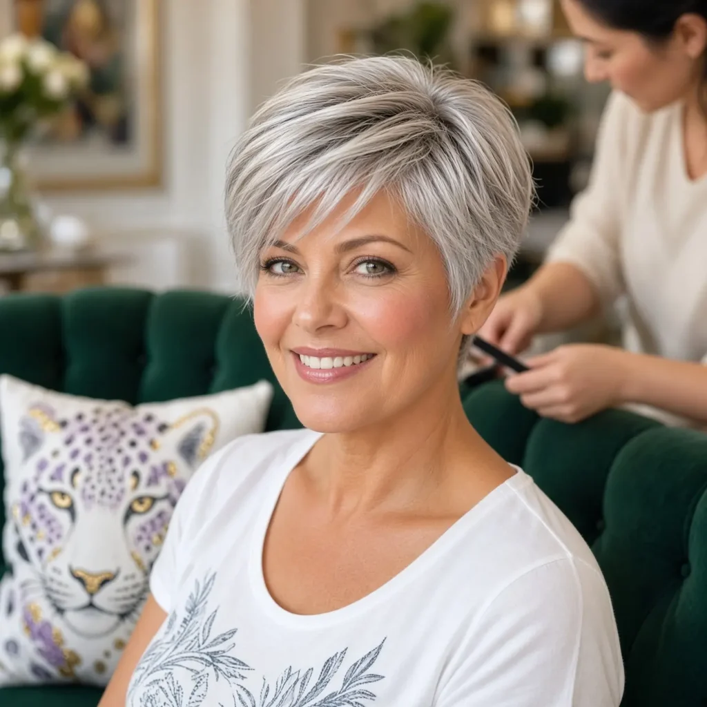 #8 Asymmetrical Silver Pixie with Side-Swept Bangs