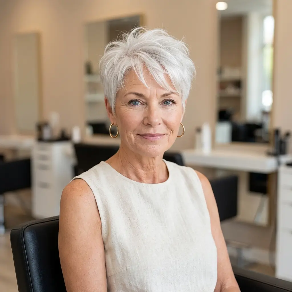 #1 Modern Textured Pixie Cut for Grey Hair