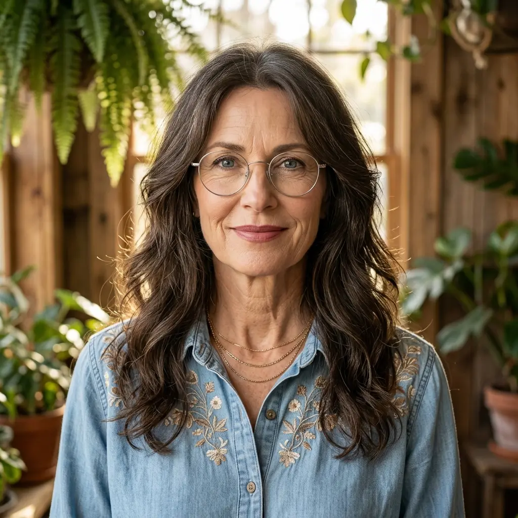 #10 Soft Face-Framing Shoulder-Grazing Layers with Round Glasses