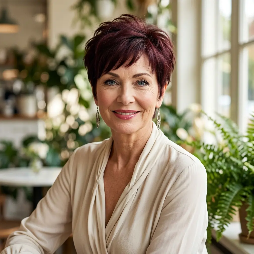 #10 Short Textured Berry Pixie with Soft Micro-Fringe and Tapered Nape