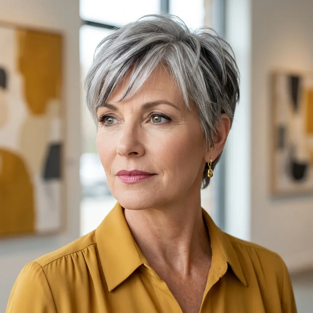 #11 Short Gray Pixie With Dark Lowlights And Texture