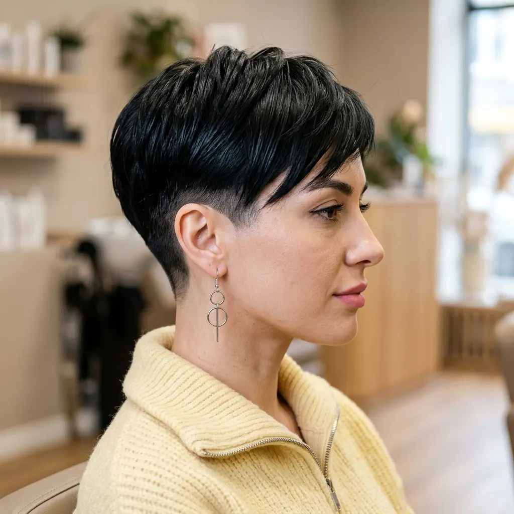 #11 Jet Black Pixie Cut with Shaved Sides
