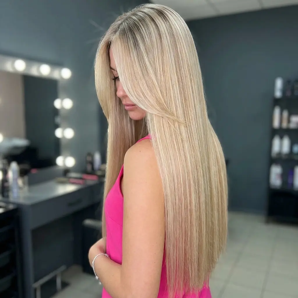 #12 Shadow-Rooted Blonde Highlights on Extra Long Hair