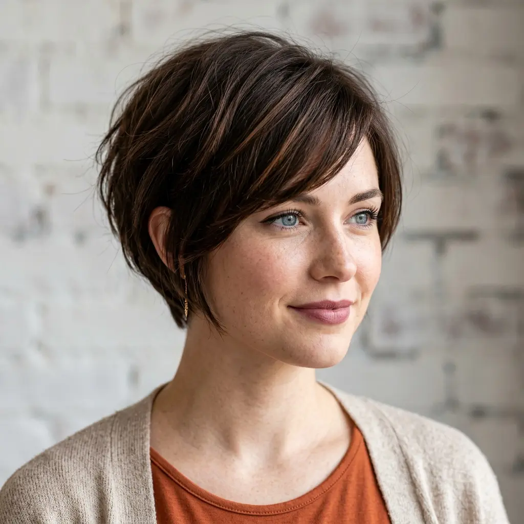 #12 Rich Brown Textured Cut with Highlights That Earn Their Keep