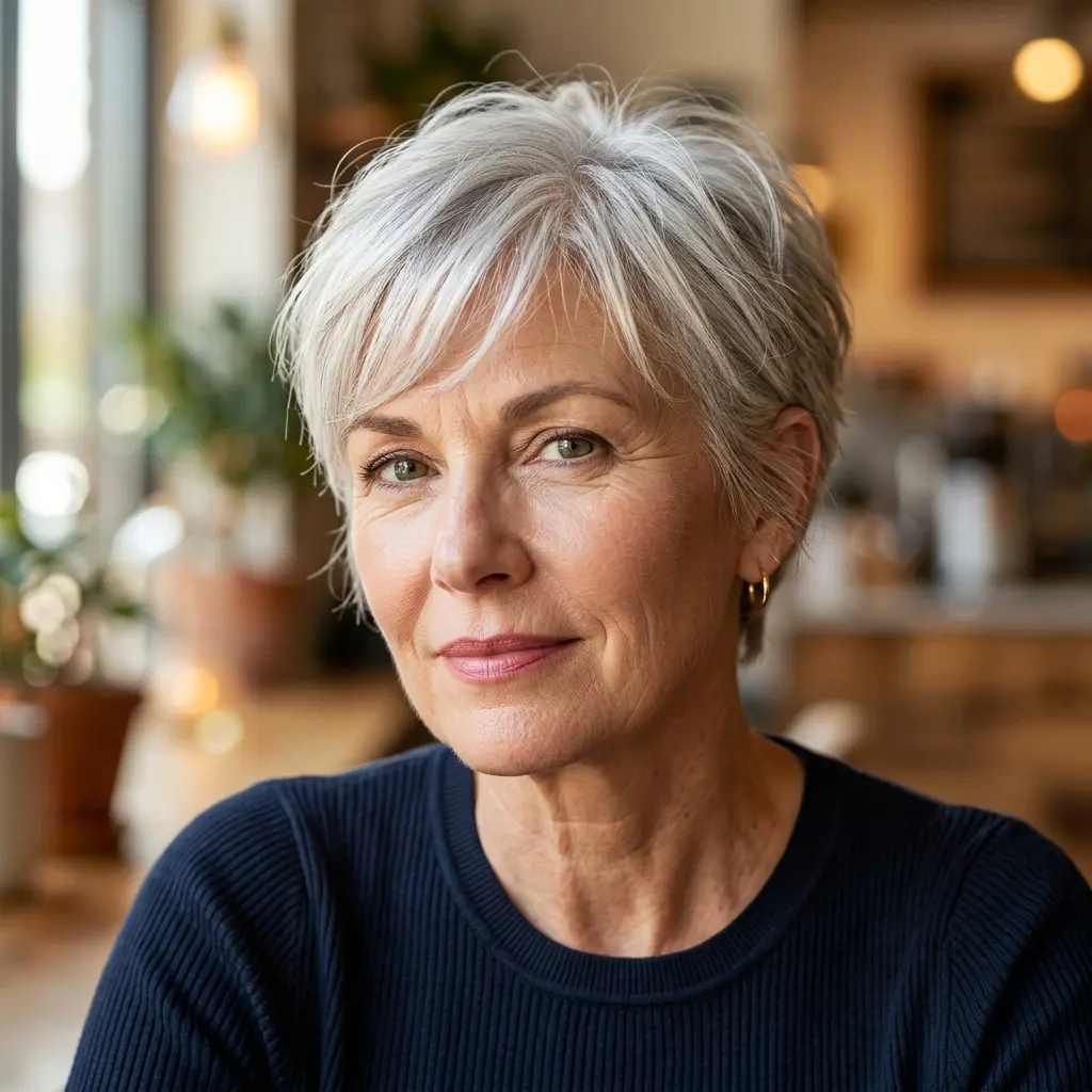 #14 Cropped Silver Pixie with Textured Bangs
