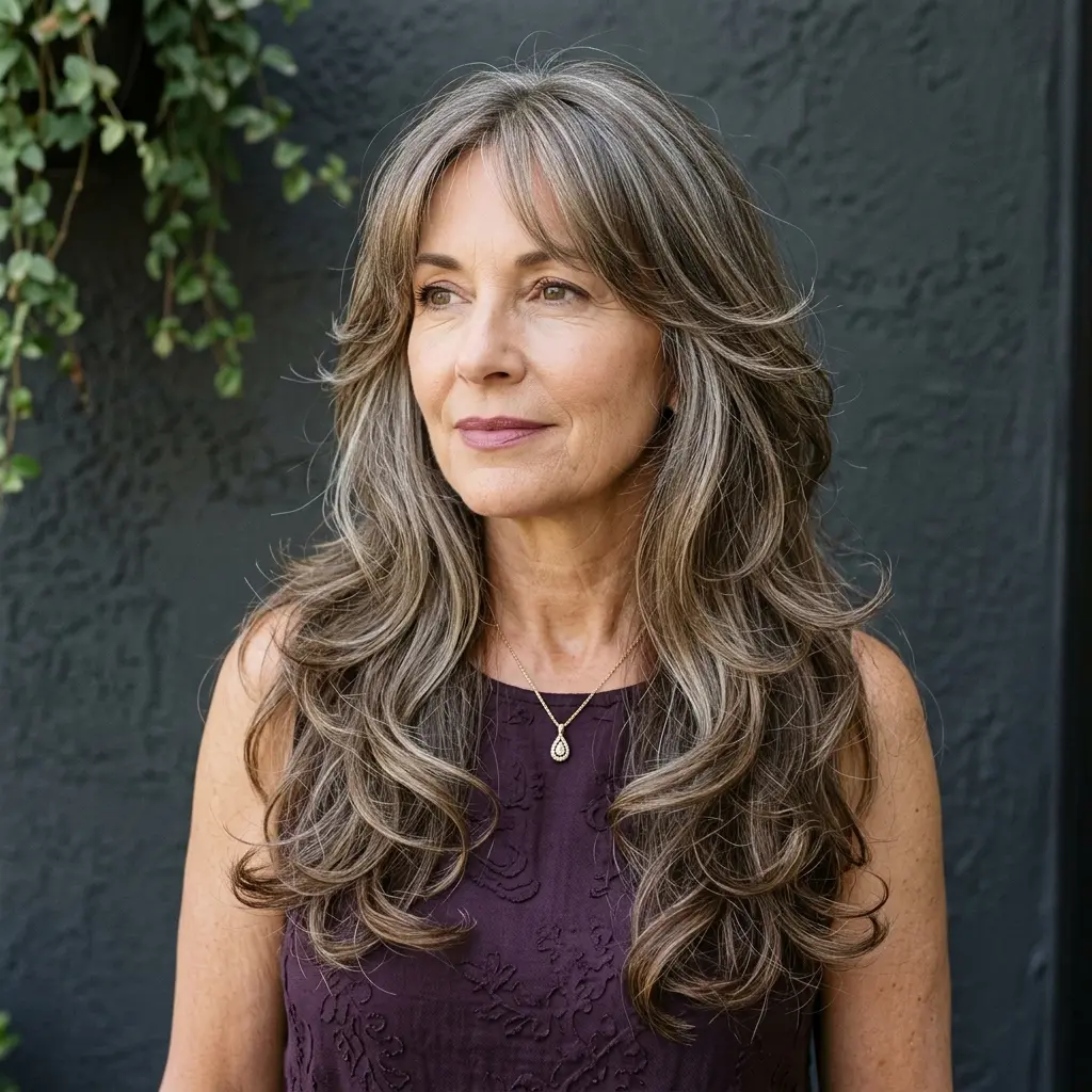 14. Long Layered Brown + Grey Hair
