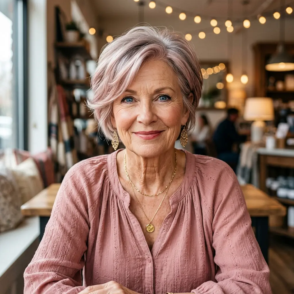 #14 Rose-Silver Layered Pixie with Long Side Sweep