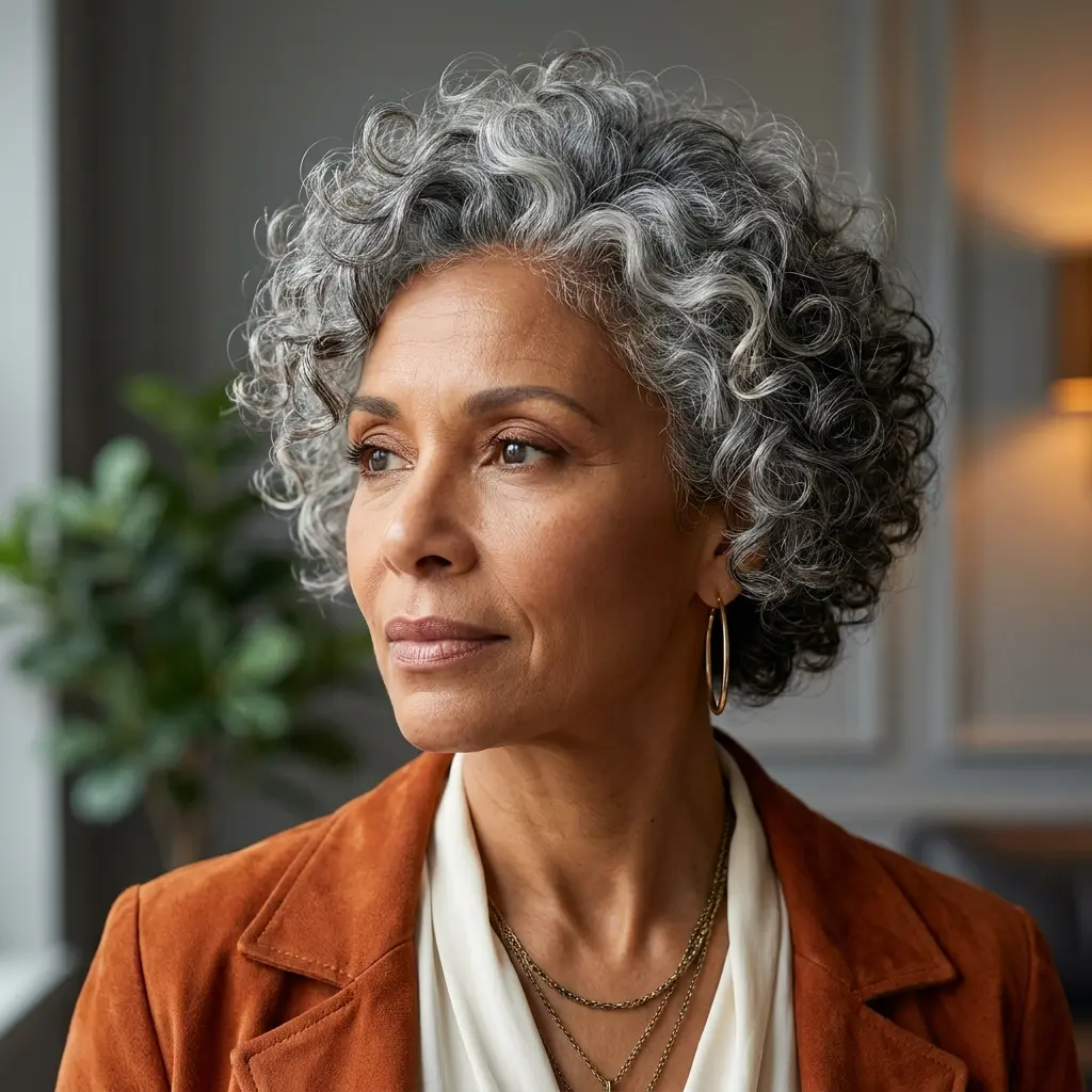#16 Short Curly Gray Hair With Dimensional Lowlights