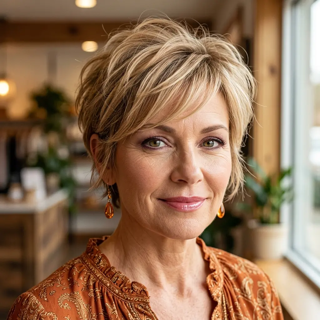 #16 Soft Textured Blonde Pixie with Side-Swept Fringe and Tapered Nape