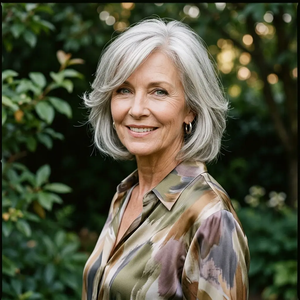 #17 Silver Angled Chin-Length Bob with Deep Side Part