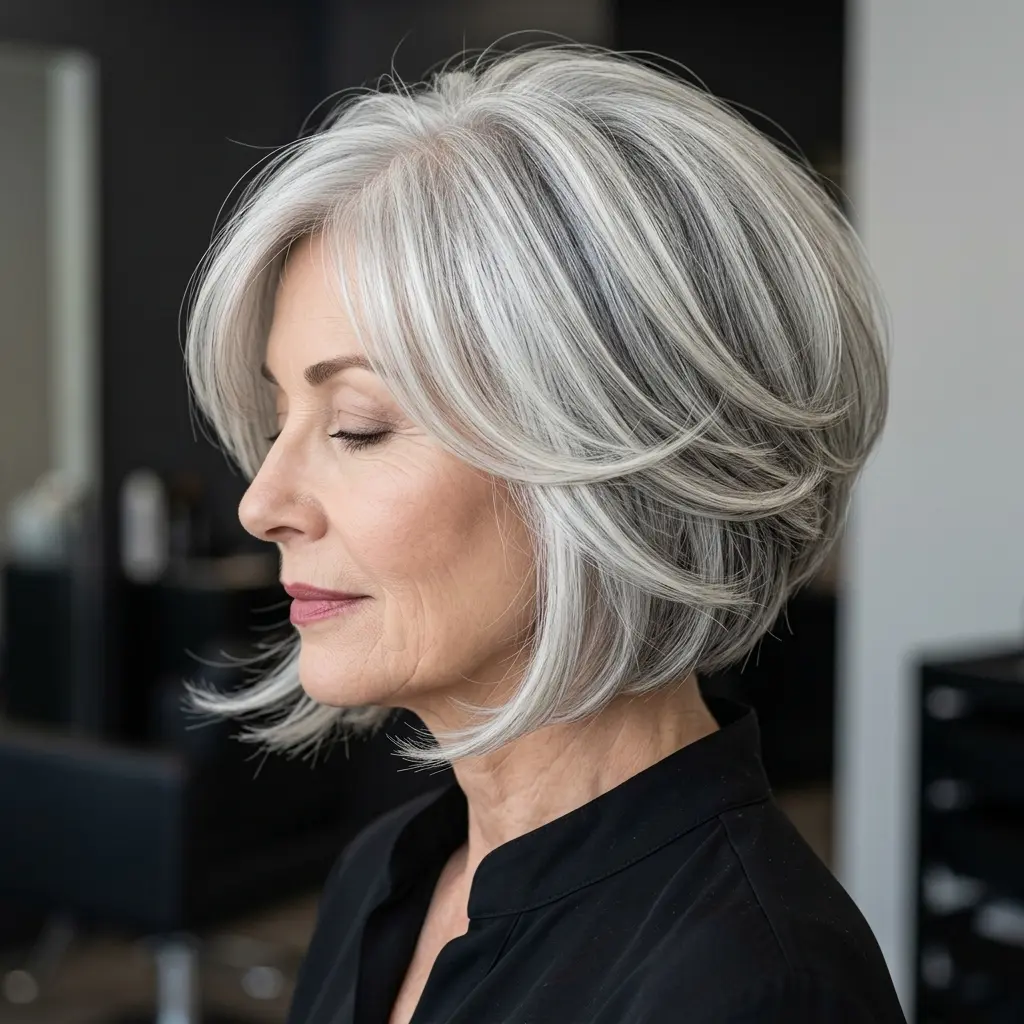 18. Feathered Grey Bob