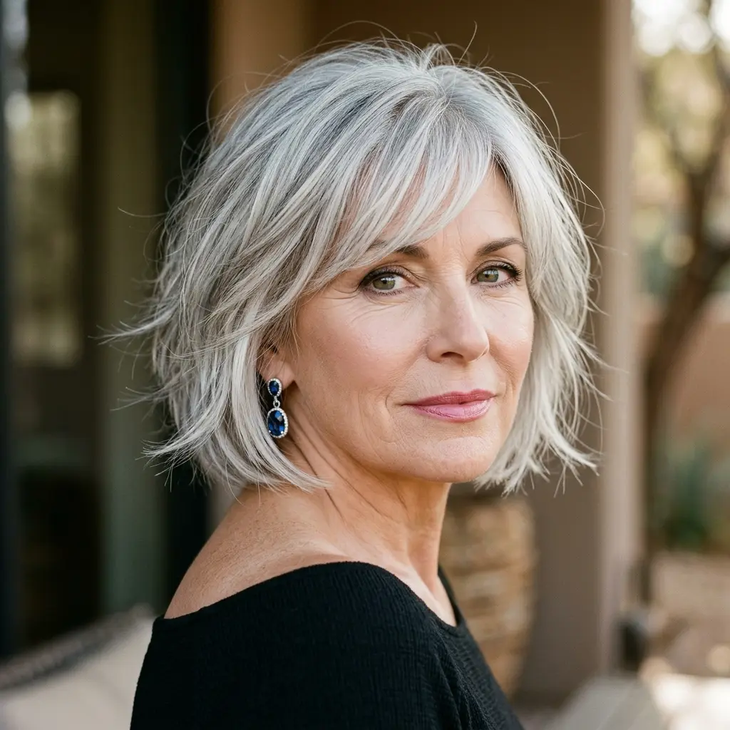 19. Choppy Neck-Length Grey Hairstyle