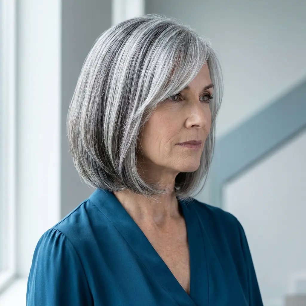 #19 Silver Gray Bob With Chestnut Brown Lowlights